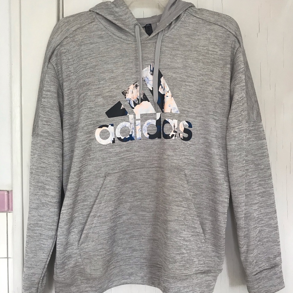 Adidas Grey & Floral Logo Sweatshirt Hoodie
